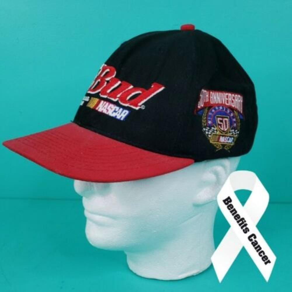 Bud Beer Hat NASCAR 50th Anniversary Snap Back Trucker Cap Budweiser Vintage